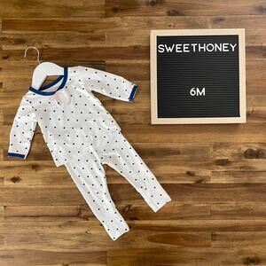 SweetHoney Dreamer Pajamas Cream Navy Blue Dot Classic Long Sleeve Pants Baby 6M